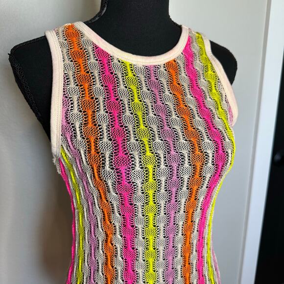 NWT Miken Swim Crochet Cover Up Dress Cream Neon Stripe – Size S - Picture 2 of 6